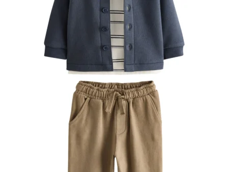 Next REGULAR FIT - SET 3 PEICE . - Tracksuit bottoms - navy blue and tan