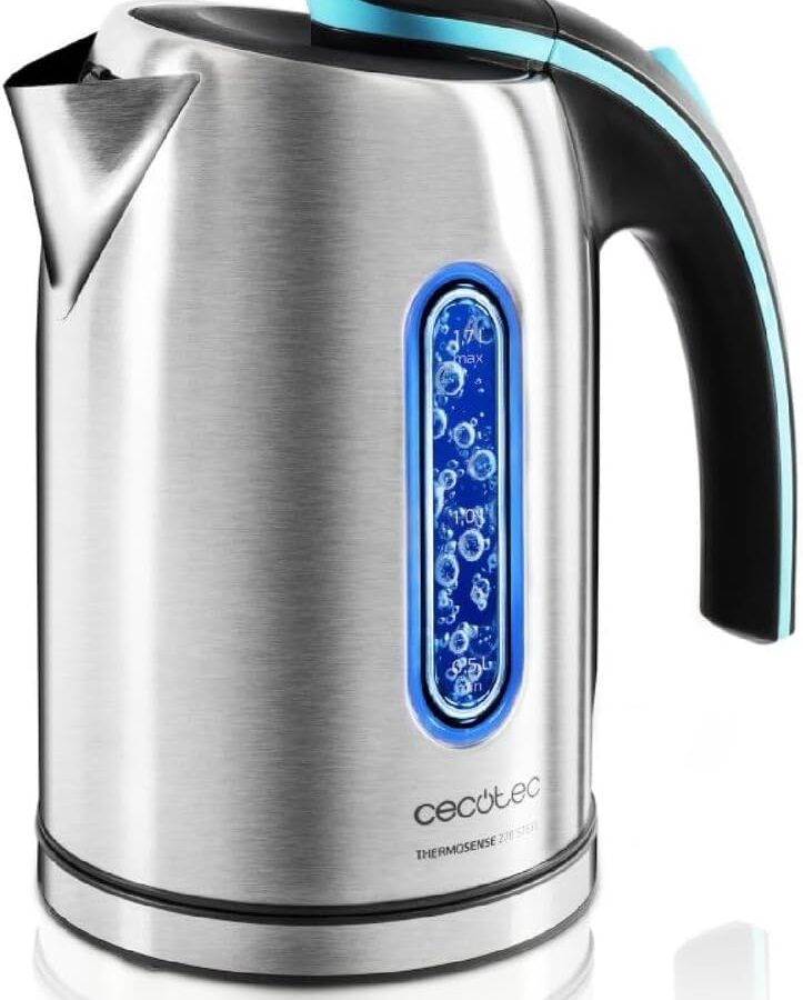 Clicca per visualizzare la vista completa 2 VIDEO Sicurezza e risorse del prodotto Vuoi riciclare il tuo prodotto GRATUITAMENTE? Bollitore elettrico Cecotec ThermoSense 270 in acciaio, senza BPA, 2200 W, base girevole a 360°, filtro anticalcare, doppio sistema di sicurezza