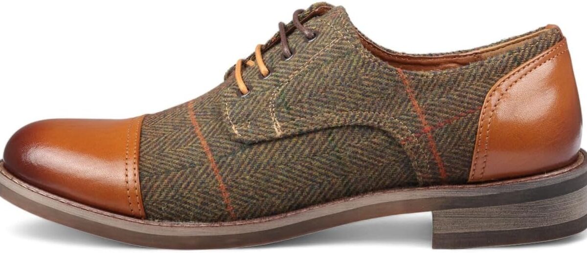 Scarpe Oxford da uomo Infinity Leather in tweed di pelle marrone - Theon