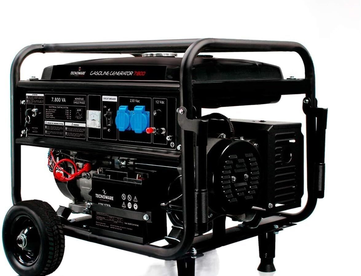 Generatore elettrico Tecnoware 7800VA - Monofase 230 Vac, 50 Hz - Motore a benzina a esplosione (capacità serbatoio 25 L) - Elettrico e manuale