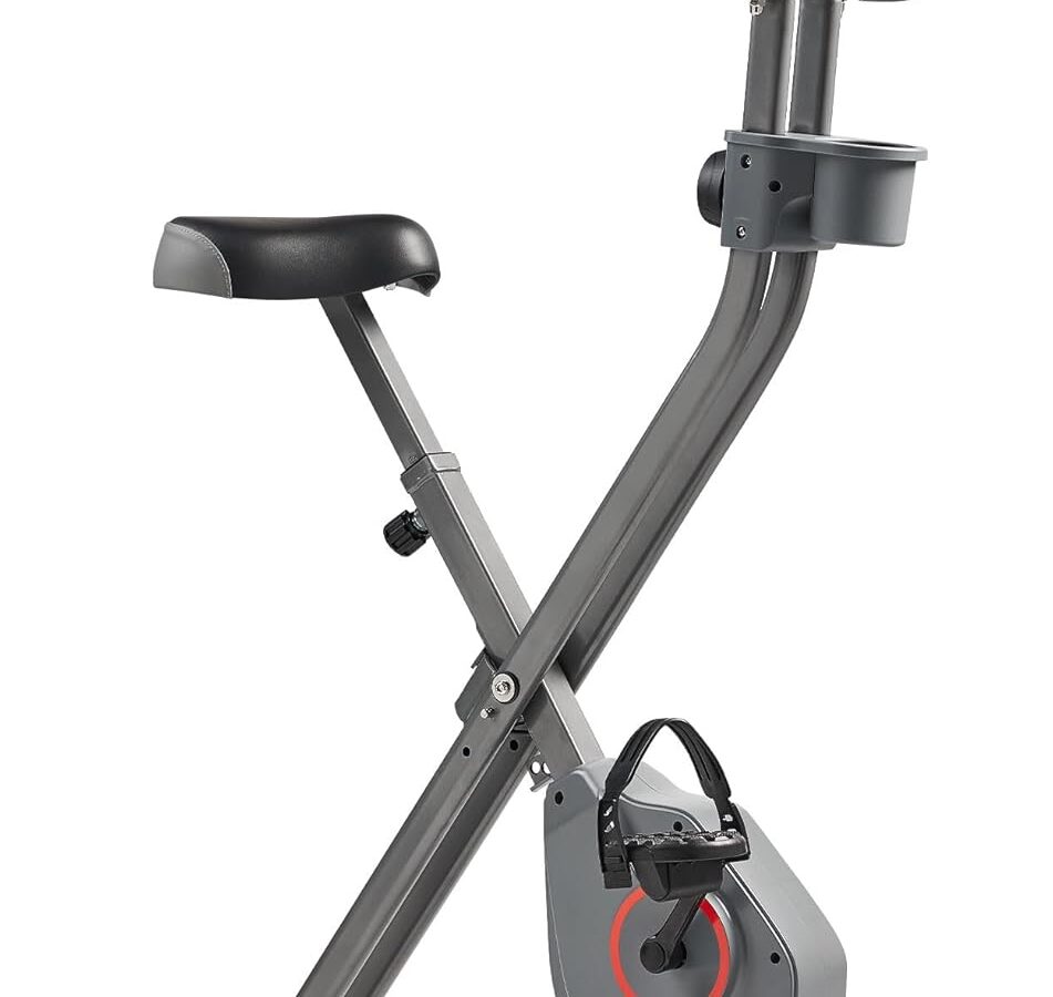 Sunny Health & Fitness Smart Folding X-Bike, cyclette pieghevole per allenamento a casa, allenamento cardio completo per tutto il corpo, 14 livelli di resistenza magnetica, app SunnyFit gratuita