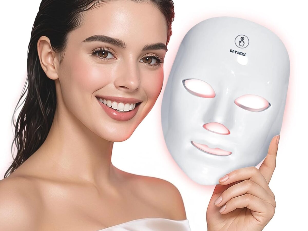 Maschera viso a LED con 7 colori, maschera viso a luce rossa ricaricabile senza fili per la cura della pelle a casa e in viaggio