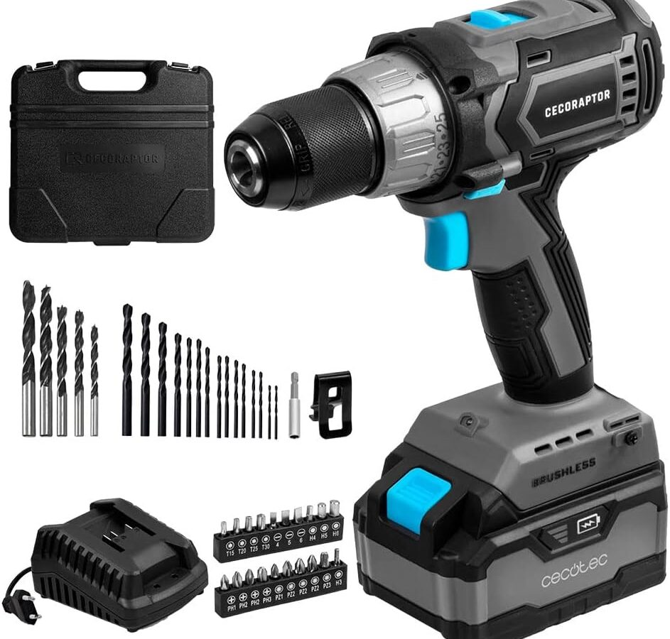 Trapano avvitatore a batteria Cecotec CecoRaptor Perfect Drill 4020 Brushless Ultra. 20V e batteria da 4000 mAh, velocità di aspirazione 2000 giri/min, coppia massima 46 Nm, 25+1 posizioni.