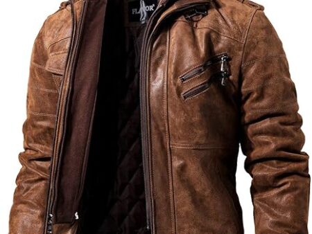 FLAVOR Men's Genuine Leather Jacket Hooded Jacket