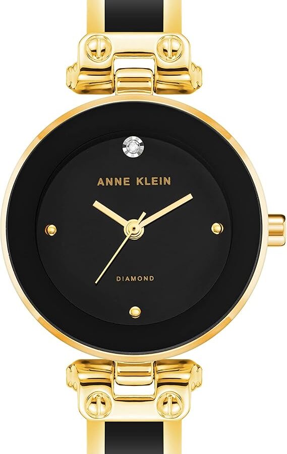 Orologio da polso rigido da donna Anne Klein con quadrante tempestato di diamanti.