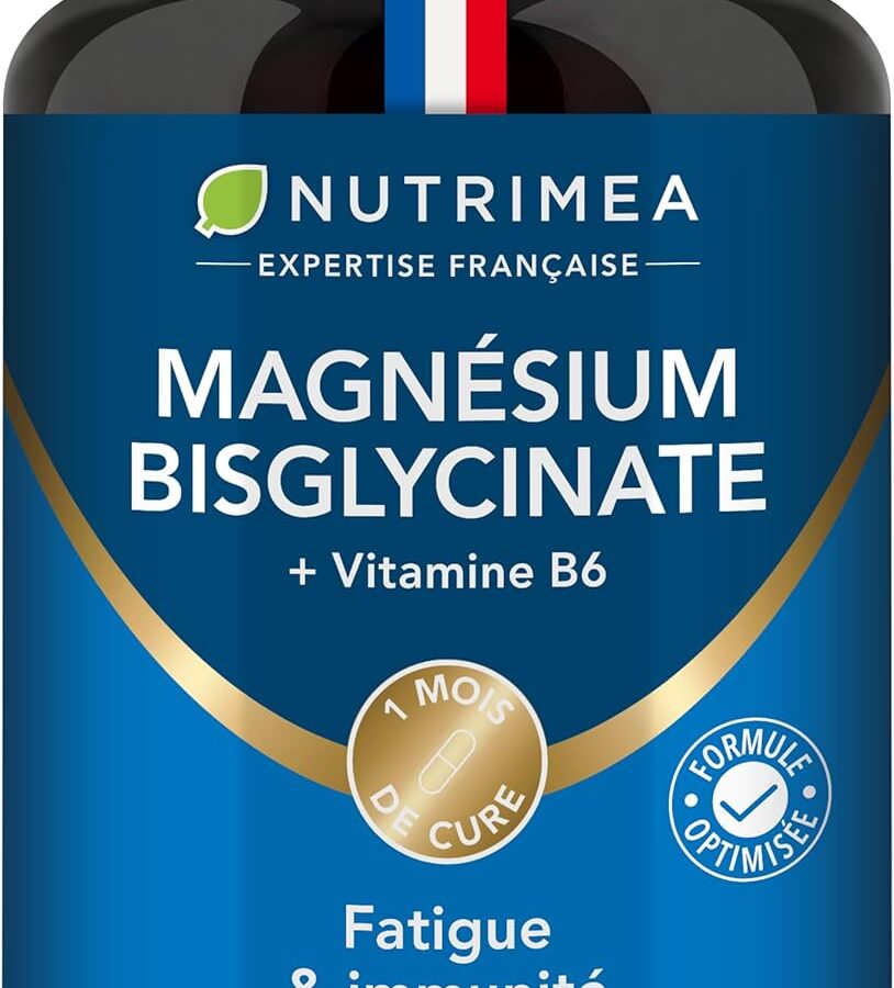 Bisglicinato di magnesio + Vitamina B6 - Sonno, stress, affaticamento - Massimo assorbimento e facile assimilazione - 90 capsule vegane - Nutrimea - Prodotto in Francia
