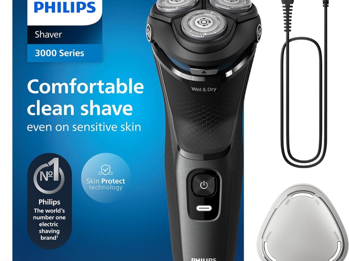 Rasoio elettrico Philips Serie 3000 - Rasoio elettrico da uomo per uso a secco e bagnato con tecnologia SkinProtect, colore Dark Moon, rifinitore per barba retrattile, senza filo (modello S3145/00)