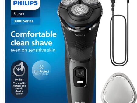 Philips Electric Shaver Series 3000 - Wet & Dry electric shaver for men with SkinProtect technology, Dark Moon color, retractable beard trimmer, cordless shaver (model S3145/00)