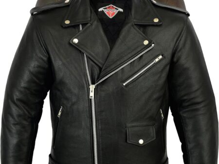 Texpeed Perfect Marlon Brando Retro Chopper Leather Motorcycle Jacket with Protection – with Genuine CE Armor Biker Protection (EN 1621-1) Black – M