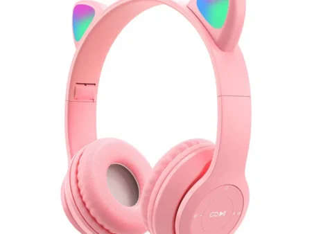 Foldable Bluetooth Headphones with LED Light and Cat Ears