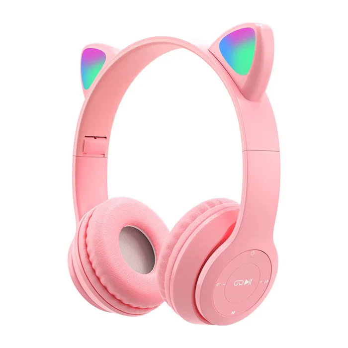 Cuffie Bluetooth pieghevoli con luce LED e orecchie da gatto